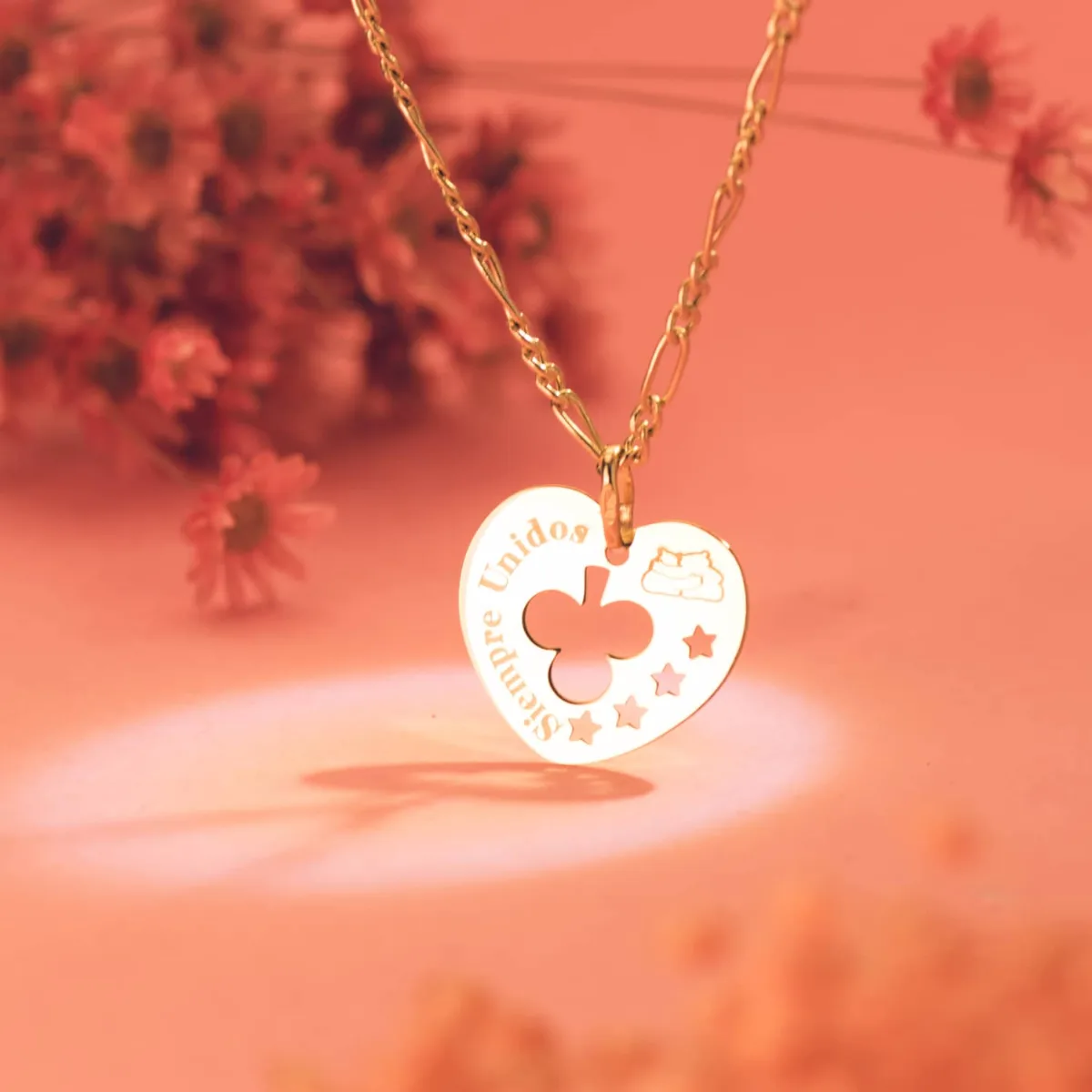 18K COLGANTE ORO AMARILLO CORAZON CALADO SIEMPRE UNIDOS Y TREBOL 16 MM C. AMOR — vista 2