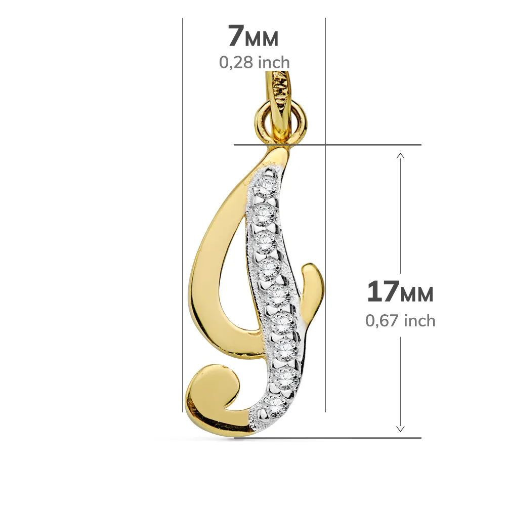9K COLGANTE ORO AMARILLO LETRA I CIRCONITA 17X7 MM — vista 2