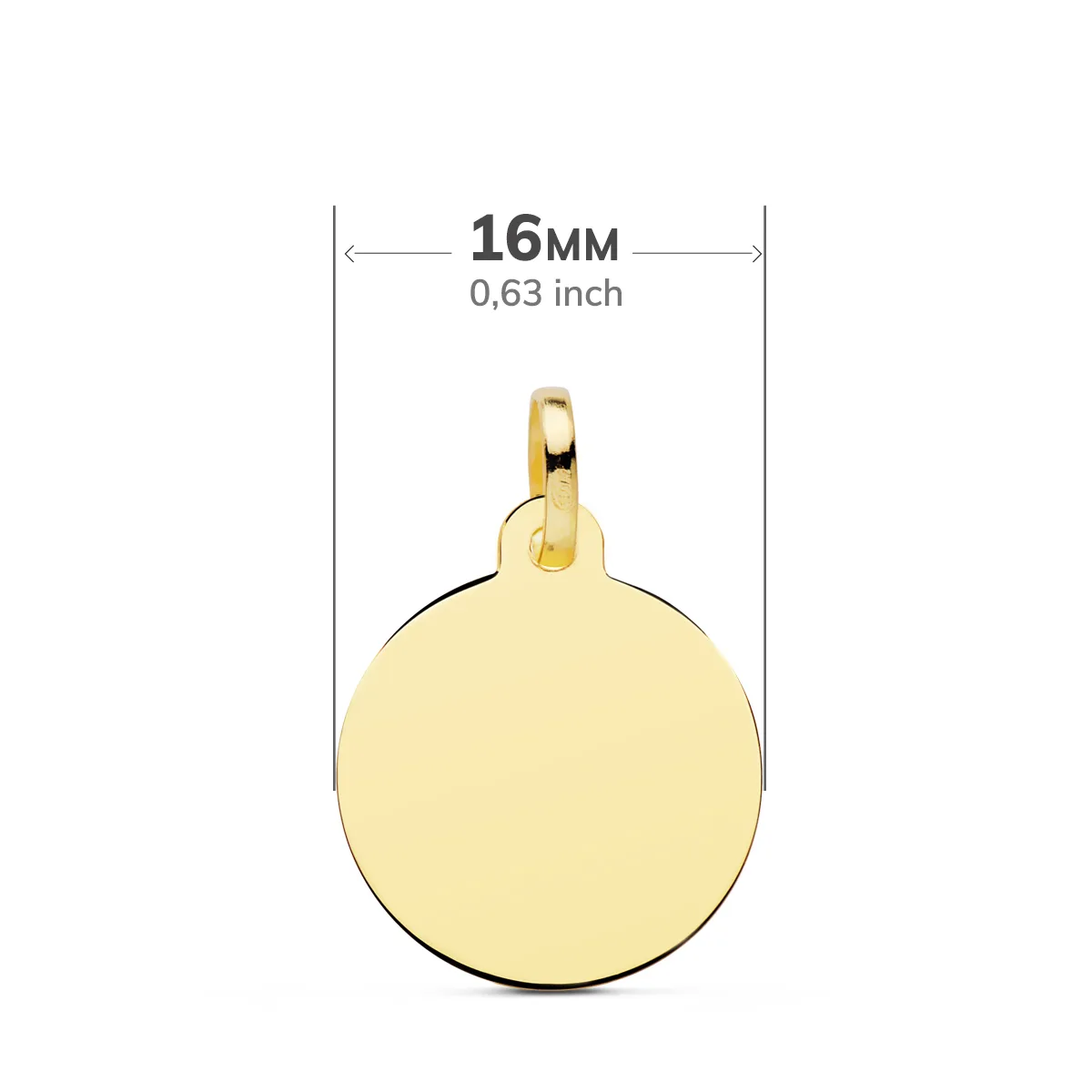 18K PLACA CHAPA DISCO ORO AMARILLO LISO EN BRILLO 16 MM — vista 2