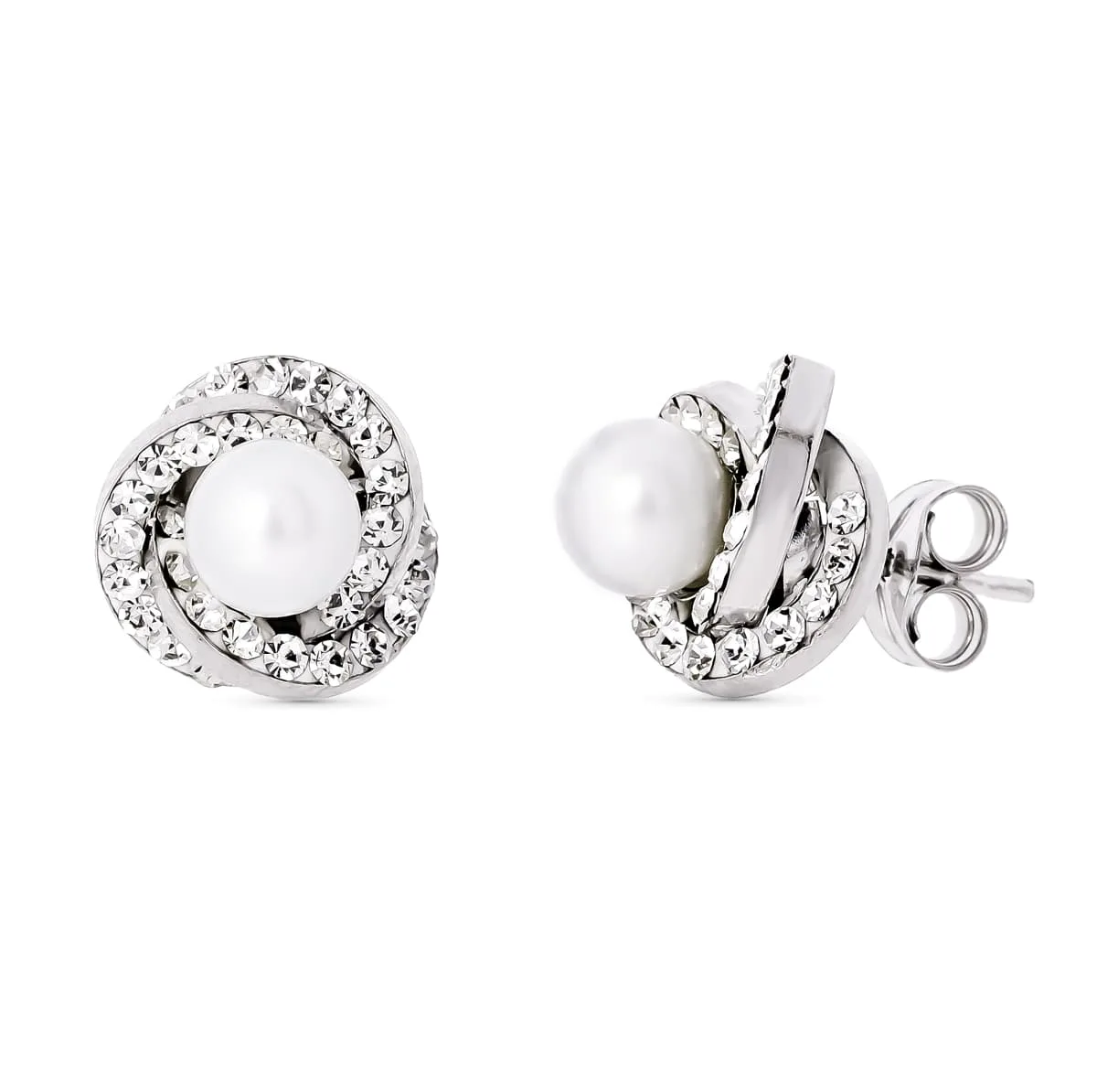 18K PENDIENTES ORO BLANCO NUDO PERLA 9X9 MMCIERRE PRESION