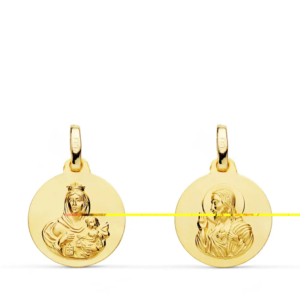 9K ESCAPULARIO ORO AMARILLO LISO VIRGEN DEL CARMEN CORAZON DE JESUS 14 MM