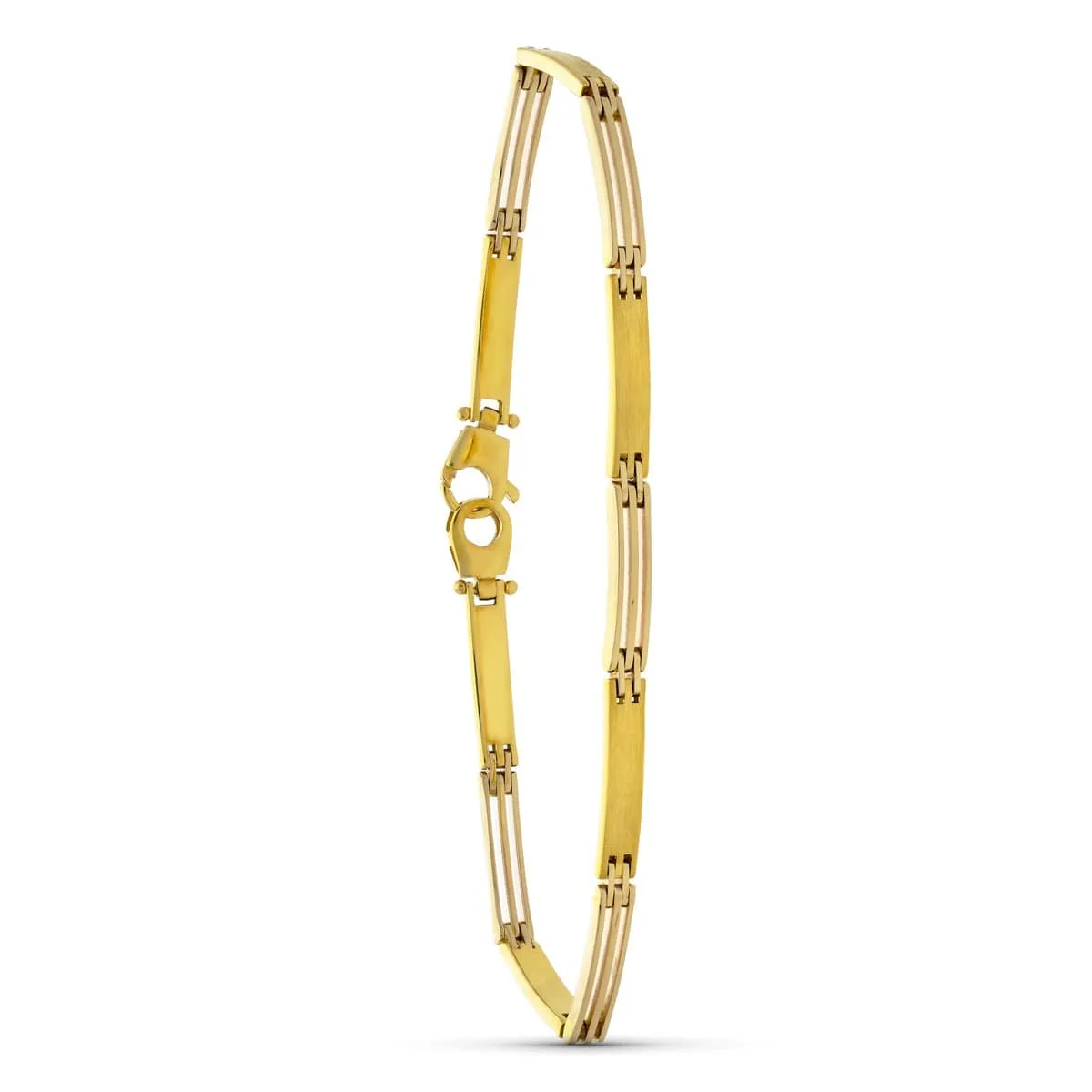 18K PULSERA ORO BICOLOR BARRAS MATE LONGITUD 19CM ANCHO 5 MM