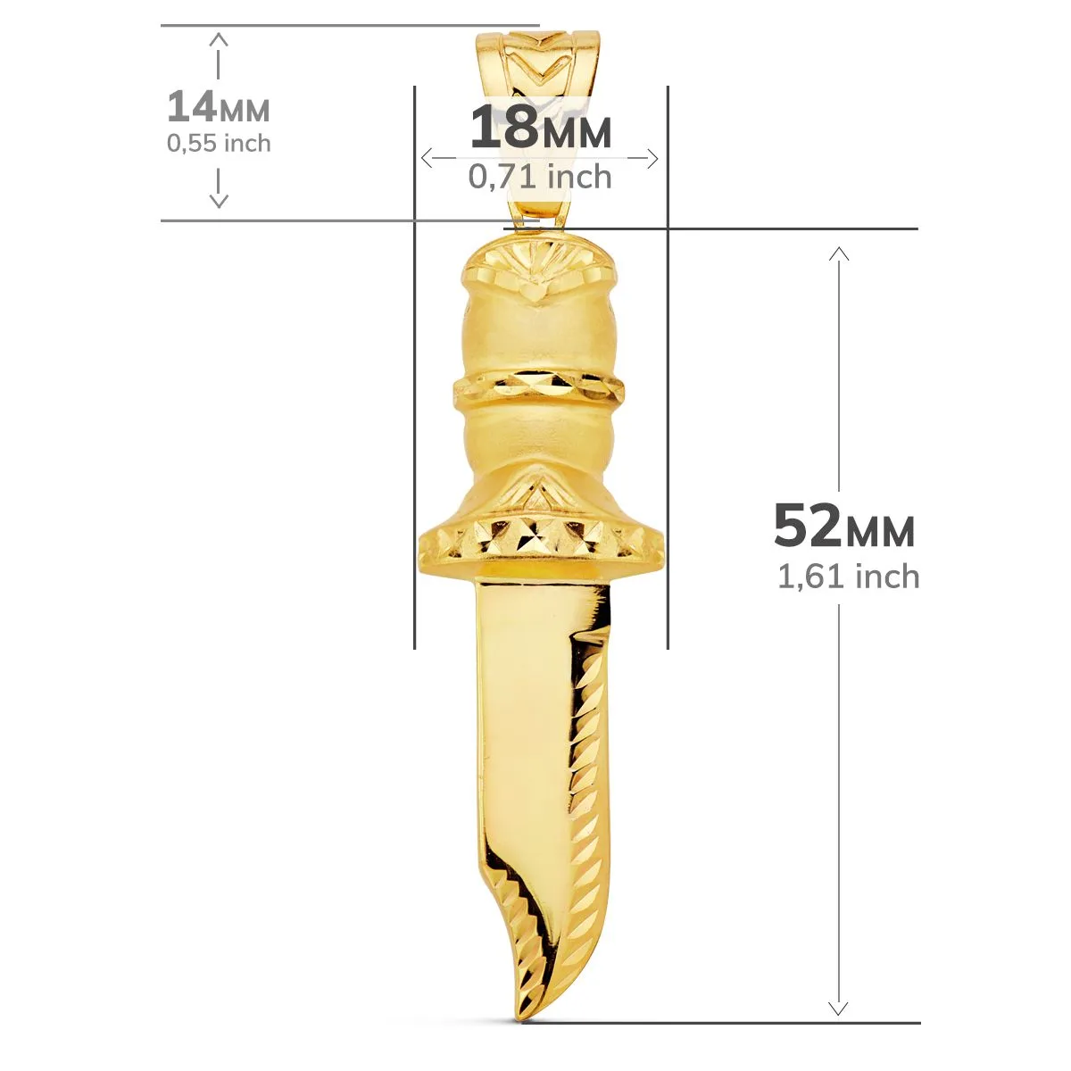 18K COLGANTE PUÑAL TALLADO ORO AMARILLO 2X18 MM — vista 3