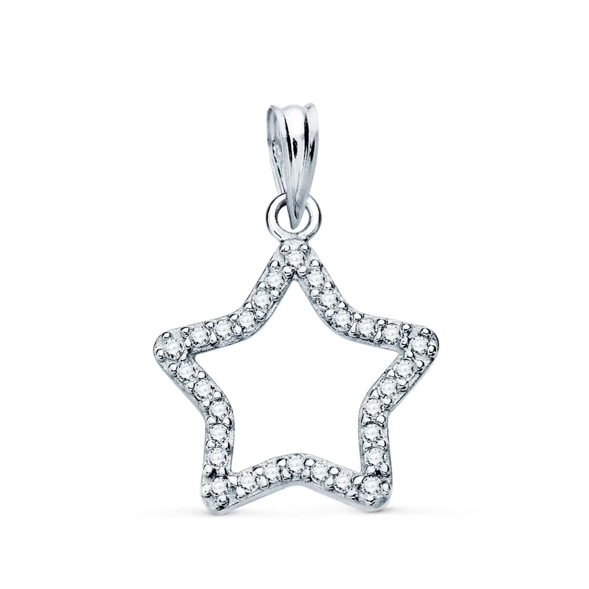 9K COLGANTE ORO BLANCO ESTRELLA CON CIRCONITAS. MEDIDA: 16X15 MM