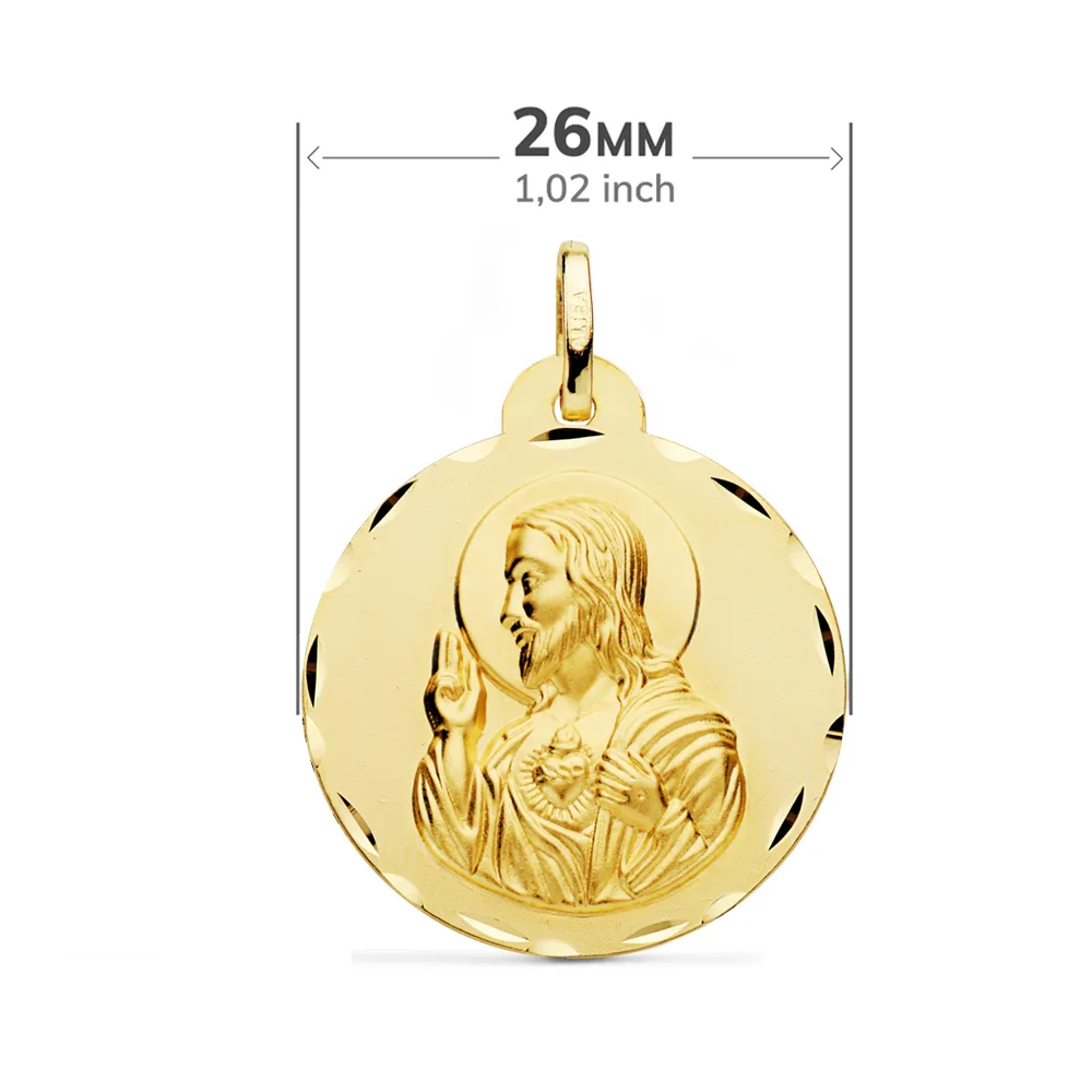 18K ESCAPULARIO ORO AMARILLO TALLADO VIRGEN DEL CARMEN Y CORAZON DE JESUS 26 MM — vista 2