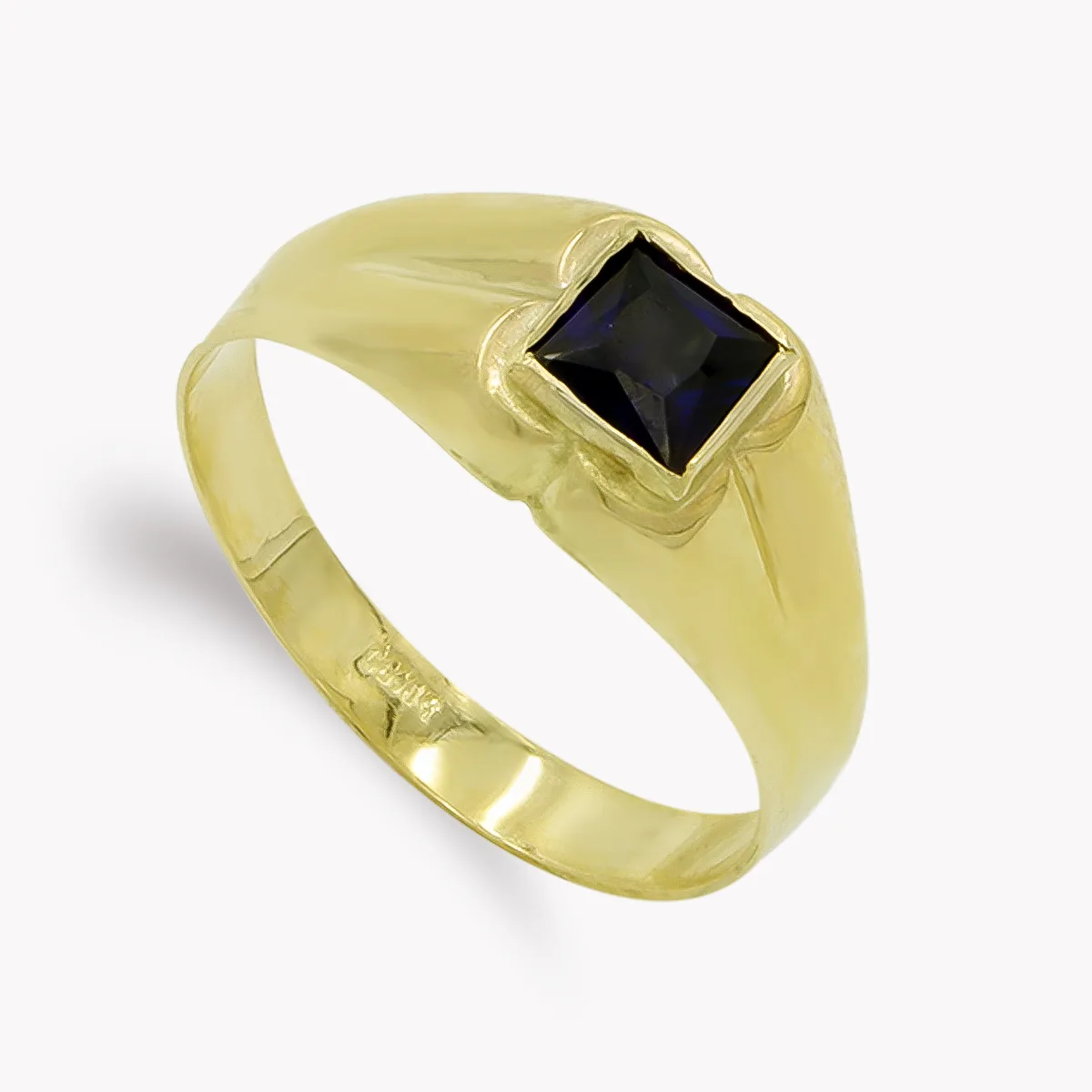 9K SELLO ORO AMARILLO PEQUEÑO PIEDRA CUADRADA 4 MM AZUL