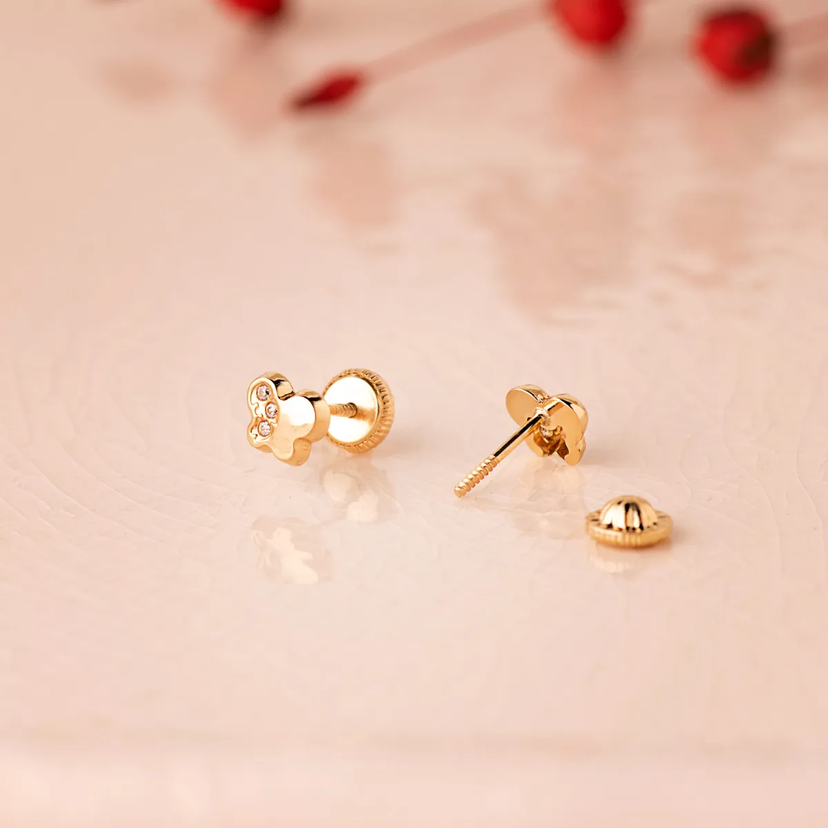 18K PENDIENTES ORO AMARILLO MARIPOSA CON CIRCONITA 5,5 X 4,5 MM. CIERRE TUERCA — vista 2