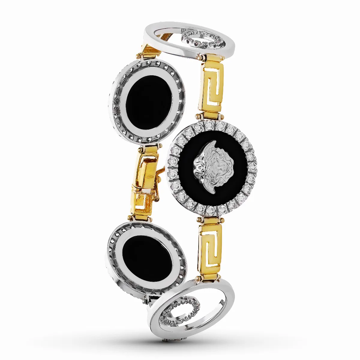 18K PULSERA ORO BICOLOR MEDUSAS CIRCONITAS