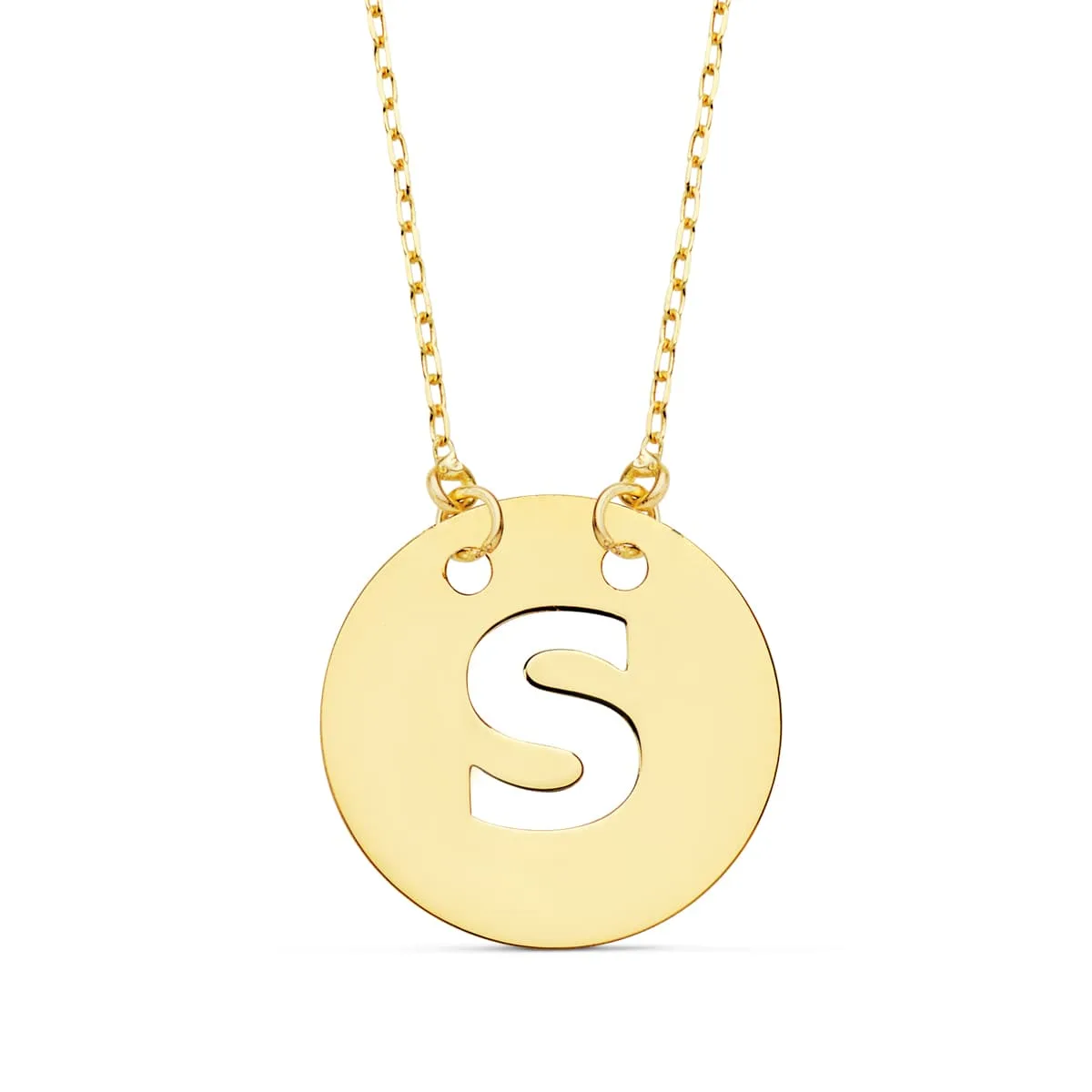 18K COLGANTE ORO AMARILLO LETRA " S " 15 MM CADENA FORZADA 42CM