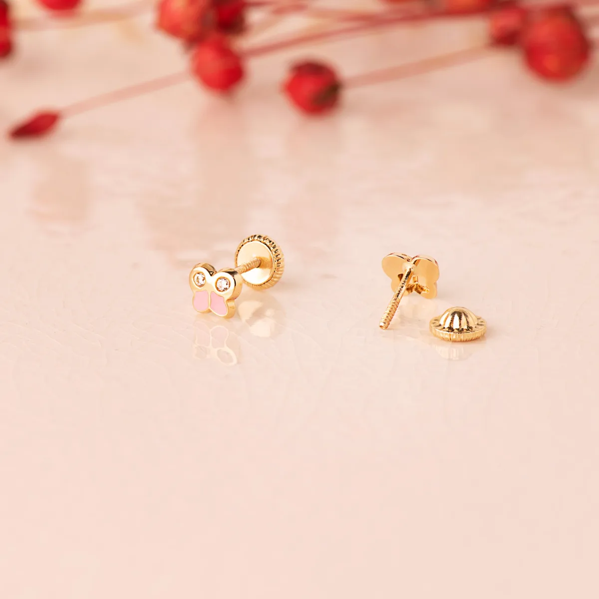 18K PENDIENTES ORO AMARILLO MARIPOSA ESMALTE 5X4.5 MM. CIERRE TUERCA — vista 2