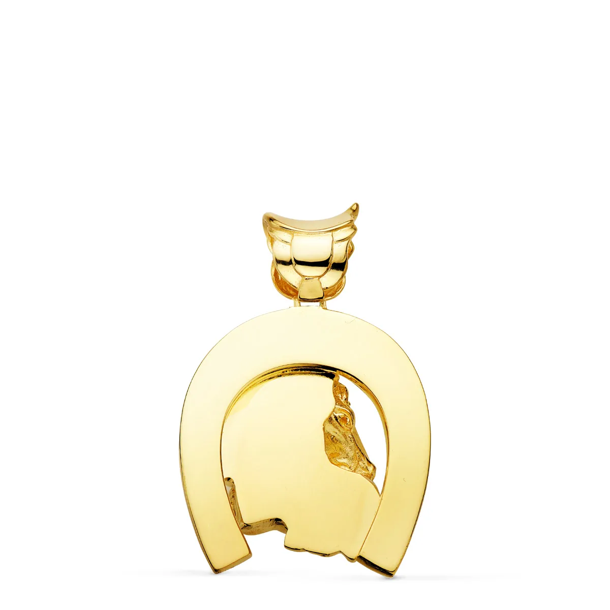 18K COLGANTE ORO AMARILLO HERRADURA CON CABALLOS 35X32 MM — vista 2