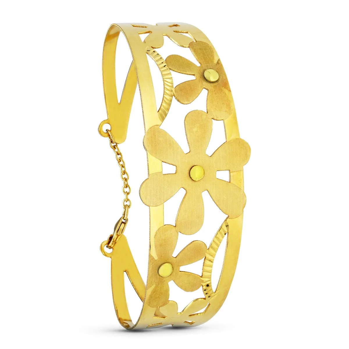 18K PULSERA ORO AMARILLO FLORES LASER