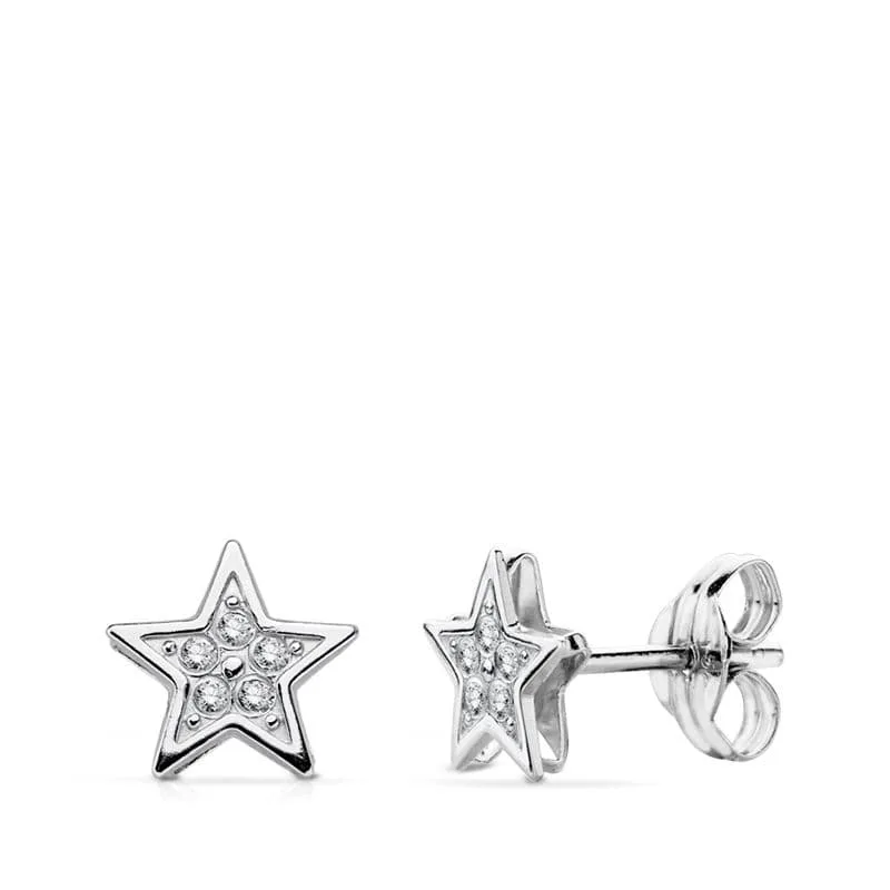 18K PENDIENTES ORO BLANCO ESTRELLA 6.5X6.5 MM CIERRE PRESION