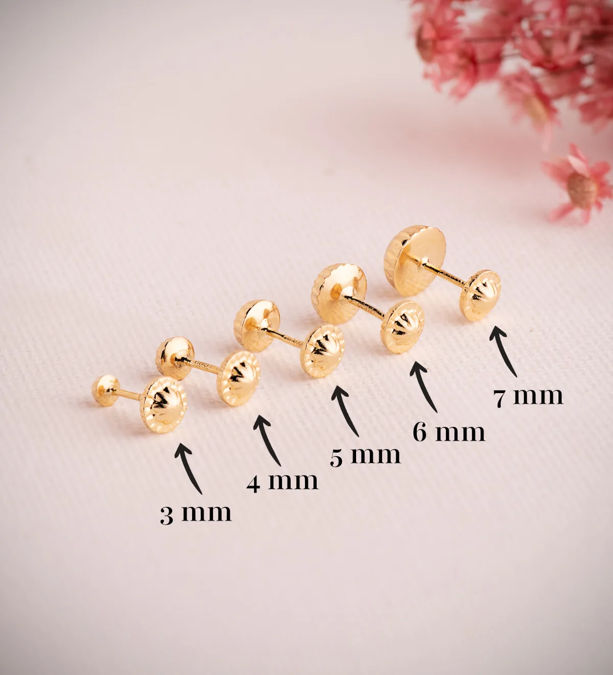 18K PENDIENTES ORO AMARILLO MEDIA BOLA TALLADA HUECA. ANCHO: 6 MM. CIERRE TUERCA — vista 3