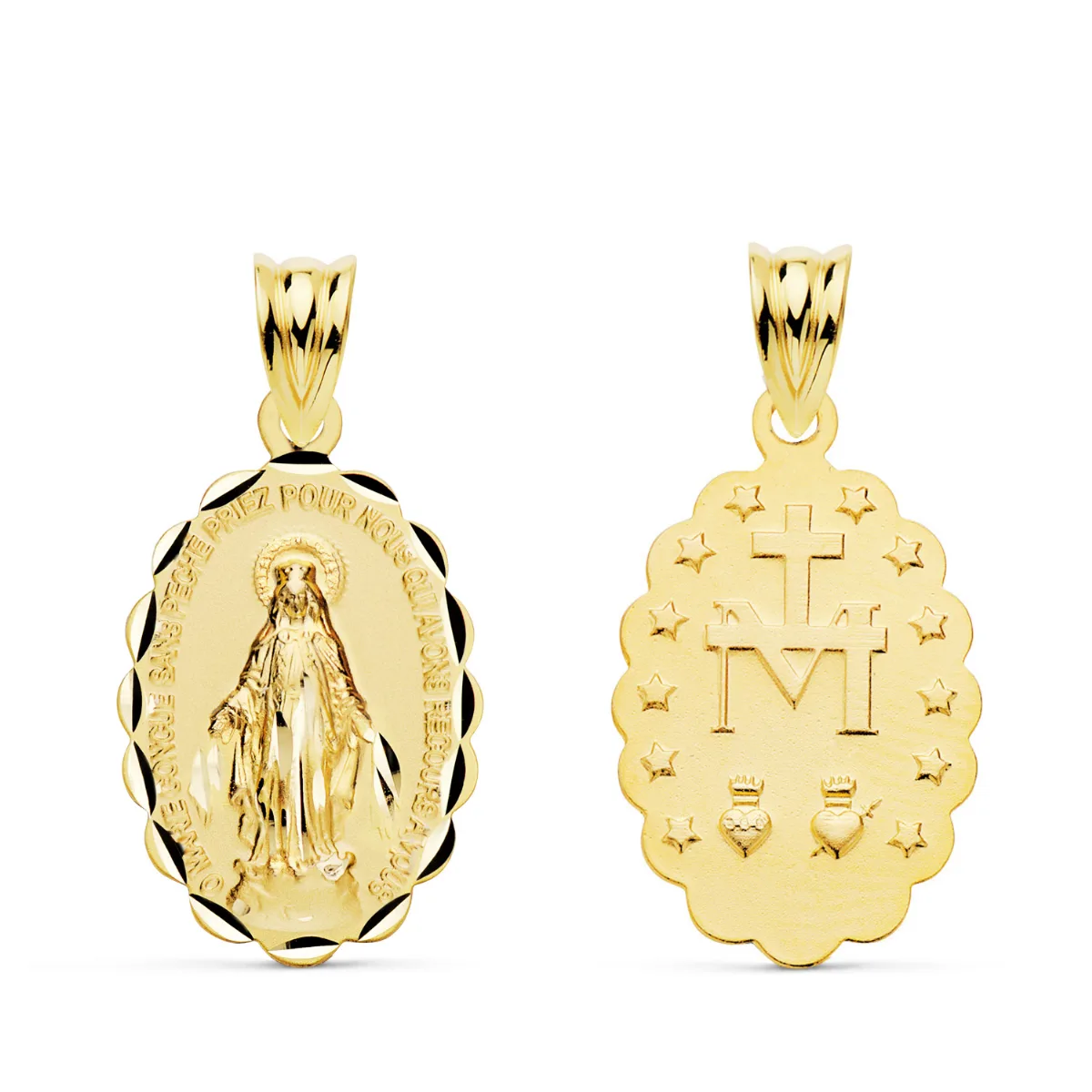 18K MEDALLA ORO AMARILLO VIRGEN MILAGROSA OVAL TALLADA 20X15 MM