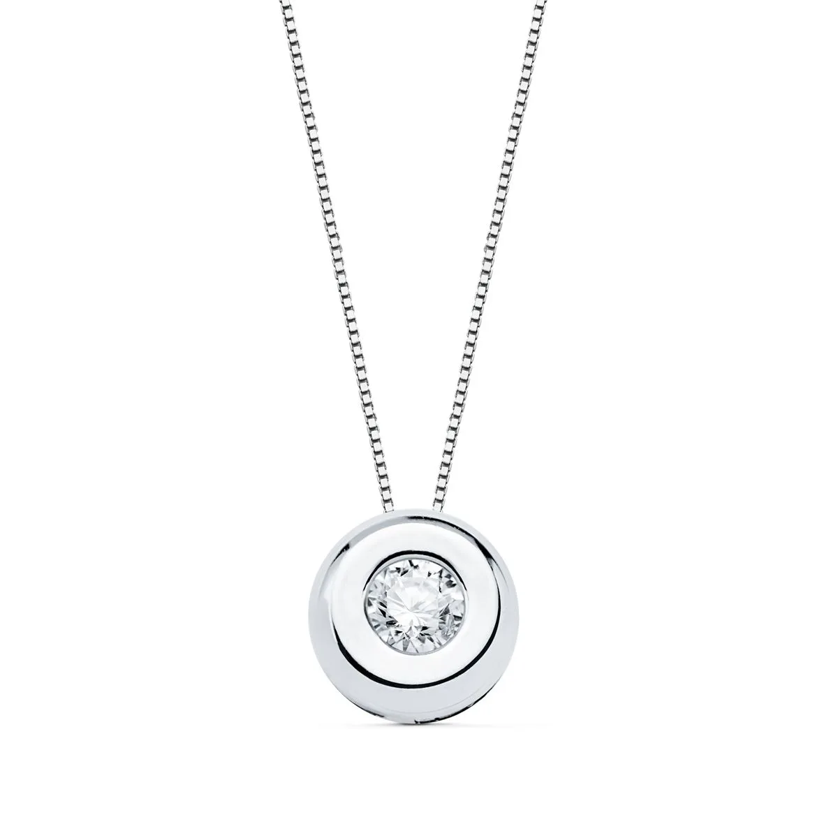 18K GARGANTILLA ORO BLANCO CHATON 6,5 MM DIAMANTE LABORATORIO 2,90MM 0,100 QTS. G-VS2. CADENA 42CM