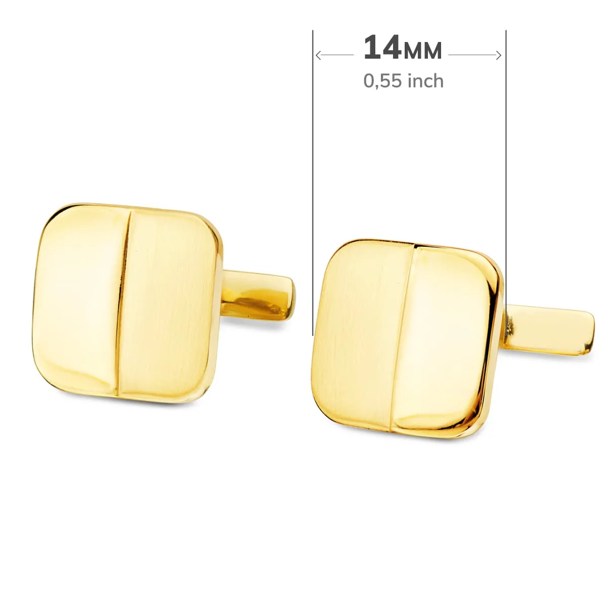 18K GEMELOS ORO AMARILLO CUADRADOS MATE Y BRILLO 14X14 MM CIERRE RIGIDO OSCILANTE — vista 3