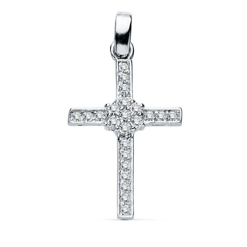 18K CRUZ ORO BLANCO CIRCONITA 19X13 MM