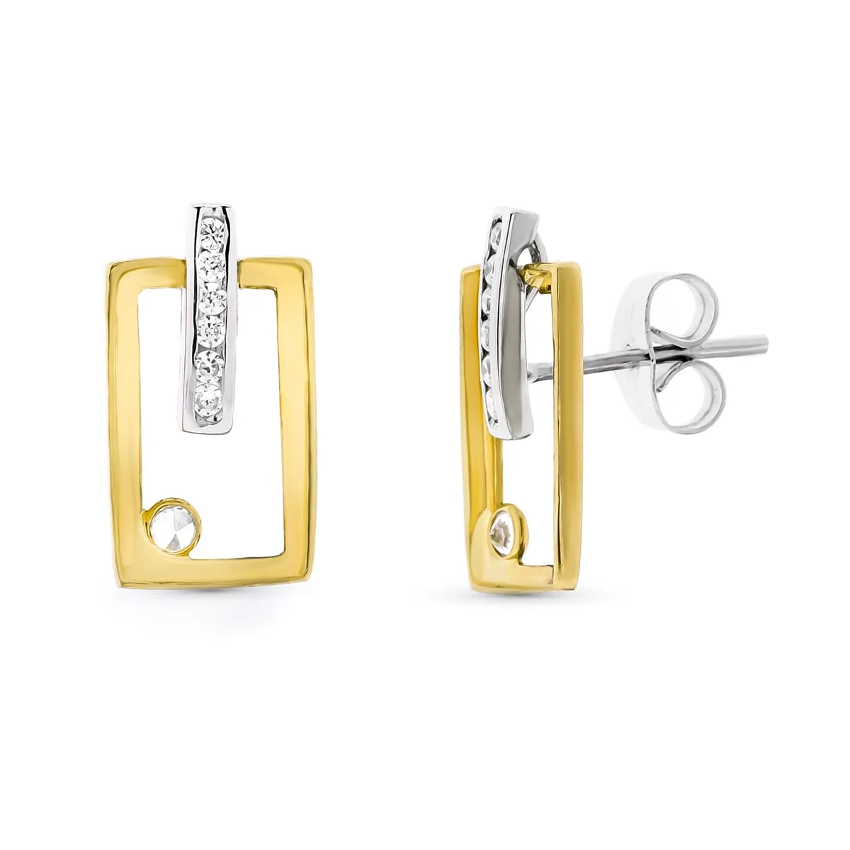 18K PENDIENTES ORO BICOLOR CIRCONITA PRESION