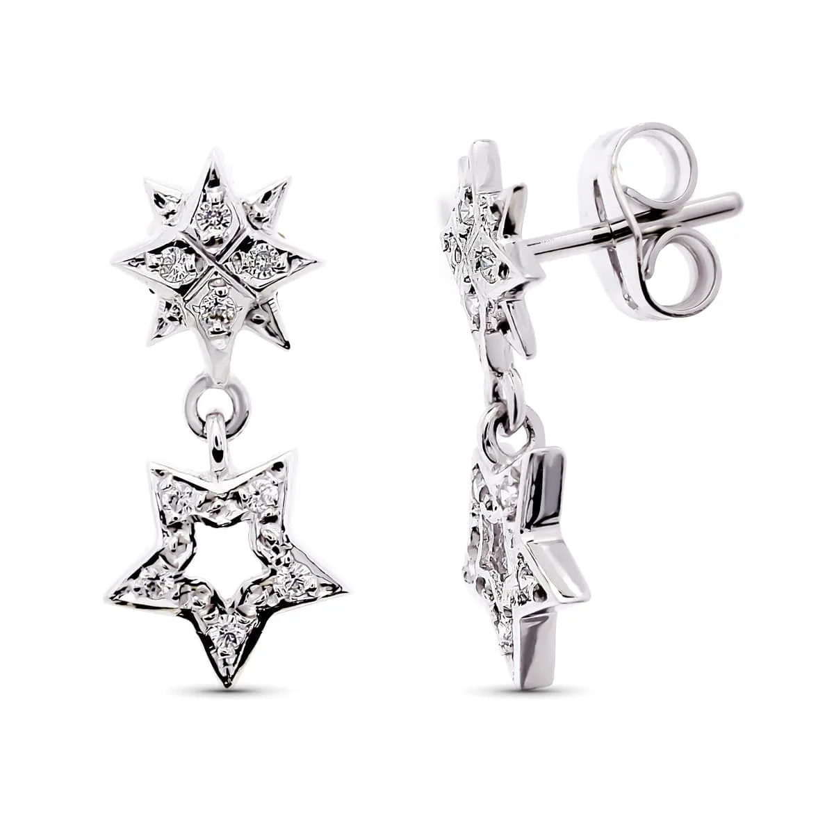 18K PENDIENTES ORO BLANCO CIRCONITA ESTRELLA 17X8 MM CIERRE PRESION