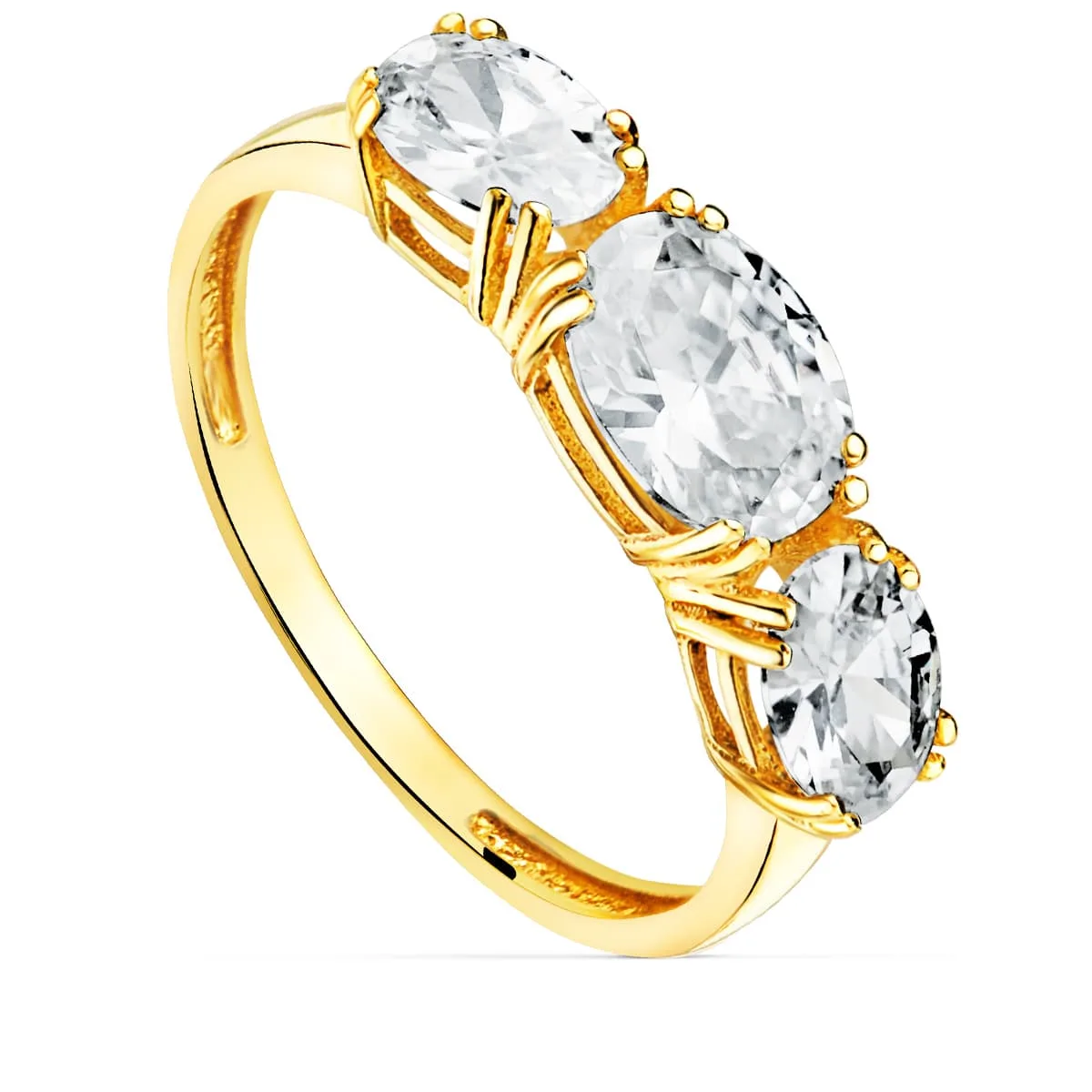 18K SORTIJA ORO AMARILLO 3 CIRCONITA TALLA OVAL 7X5 MM ANCHO 2.2 MM