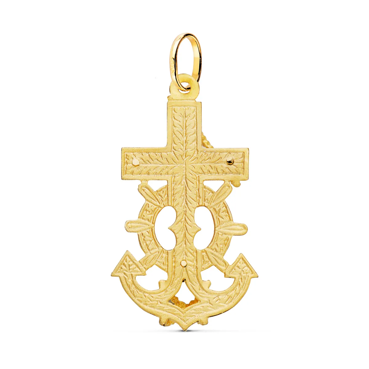 18K CRUZ MARINERA ORO AMARILLO CON CRISTO TALLADA 40X22 MM — vista 2