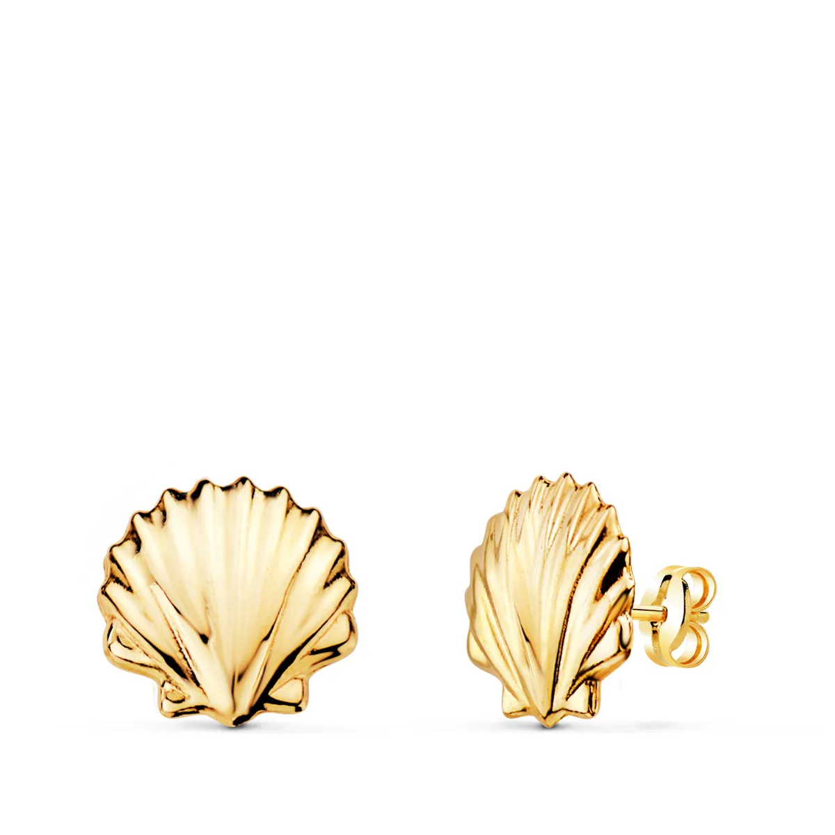 18K PENDIENTES ORO AMARILLO CONCHA BRILLO  8 X 8 MM. CIERRE PRESION