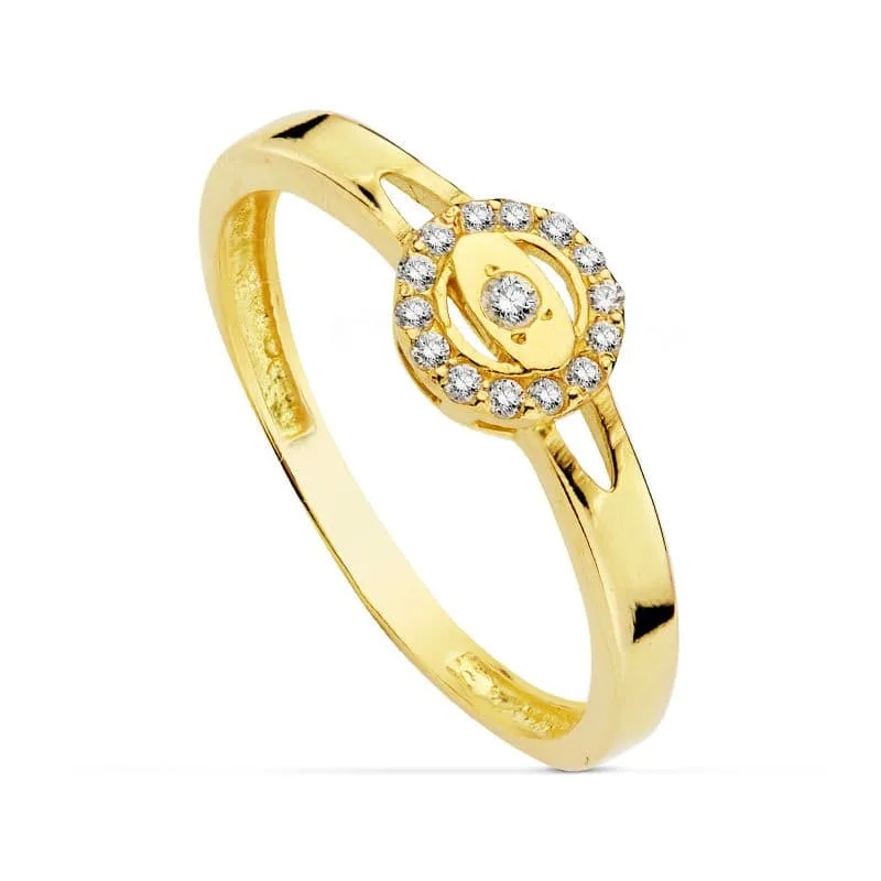 18K SORTIJA ORO AMARILLO CALADA MOTIVO REDONDO CON CIRCONITAS. ANCHO: 6 MM
