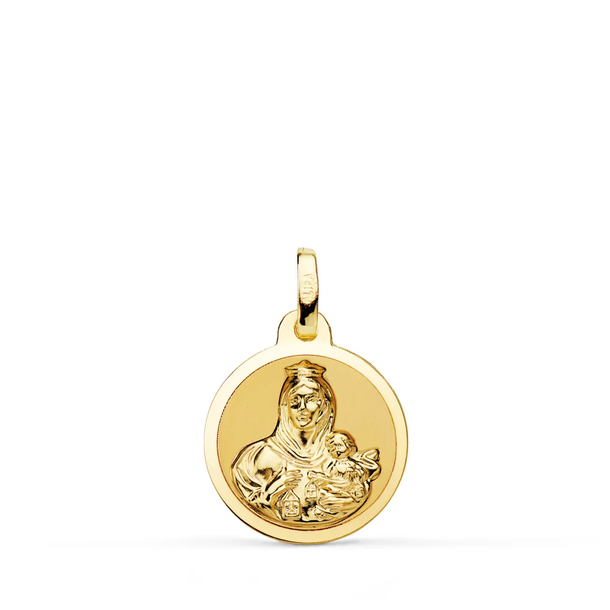 18K ESCAPULARIO ORO AMARILLO ORO AMARILLO BRILLO VIRGEN DEL CARMEN Y CORAZON DE JESUS 14 MM — vista 3