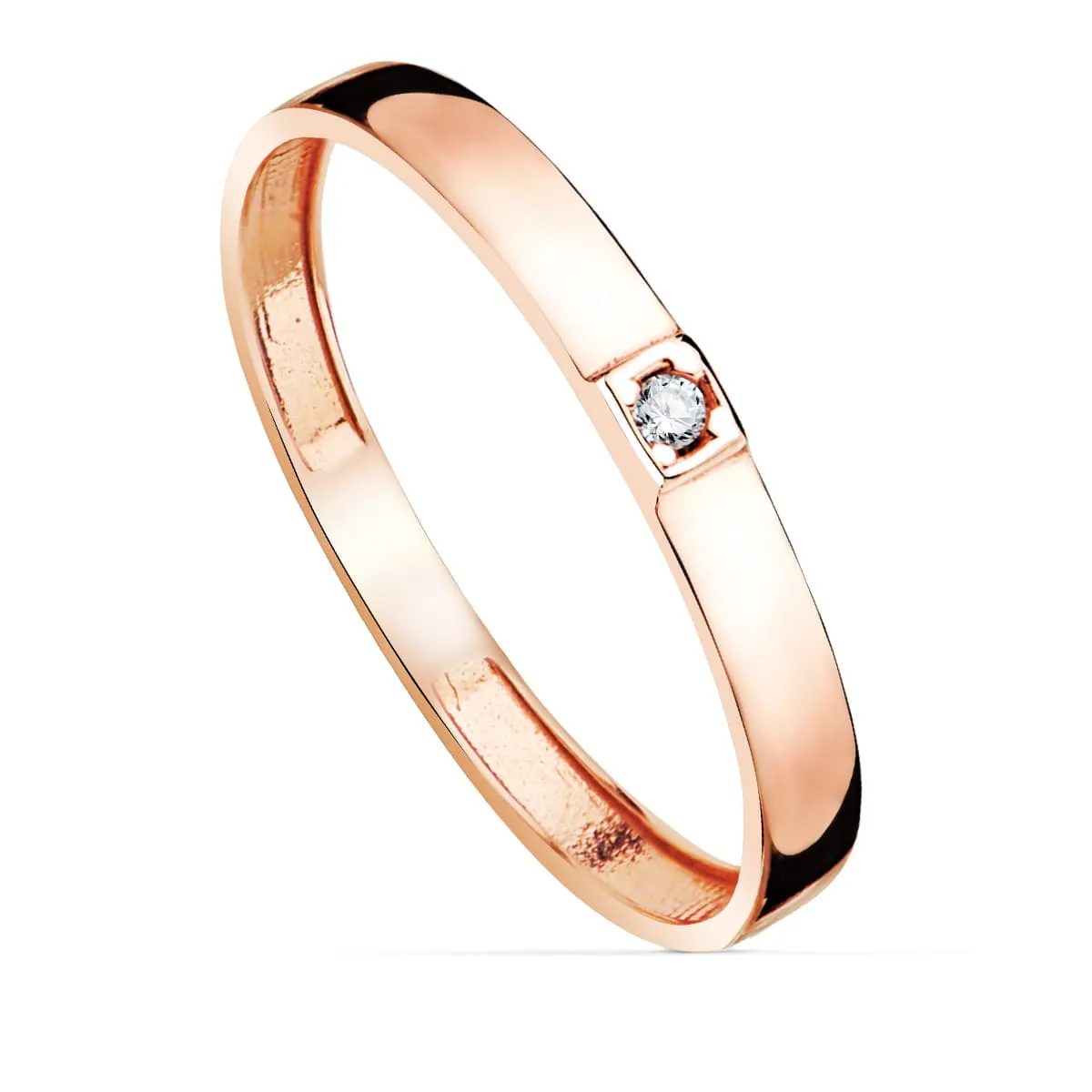 18K SORTIJA ORO ROSA BRILLO 1 CIRCONITA ANCHO 2.2 MM
