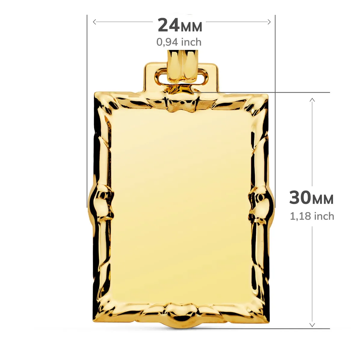 18K PLACA CHAPA LABRADA ORO AMARILLO RECTANGULAR 30X24 MM — vista 2