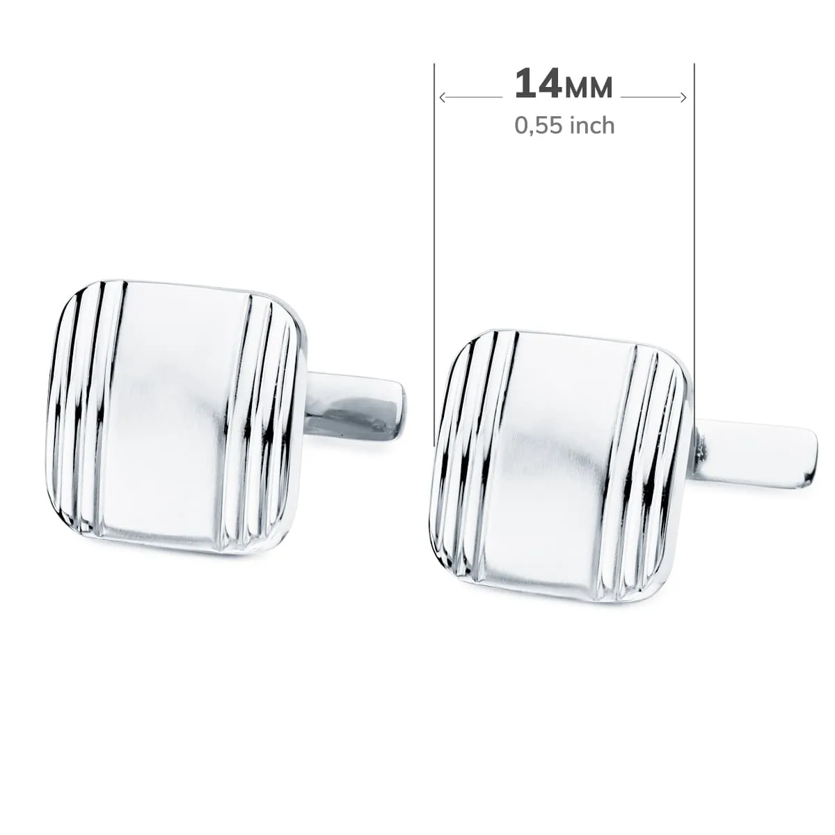 18K GEMELOS ORO BLANCO CUADRADOS MATE Y BRILLO 14X14 MM CIERRE RIGIDO OSCILANTE — vista 3