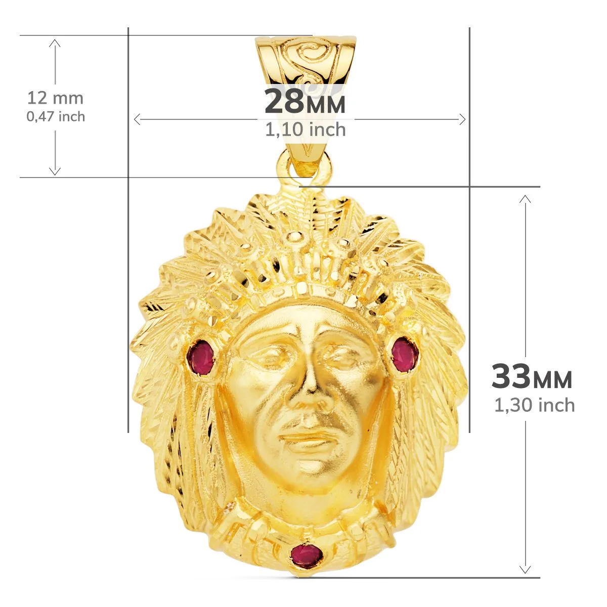 18K COLGANTE COLGANTE INDIO AMERICANO ORO AMARILLO. 33 X 28 MM — vista 3