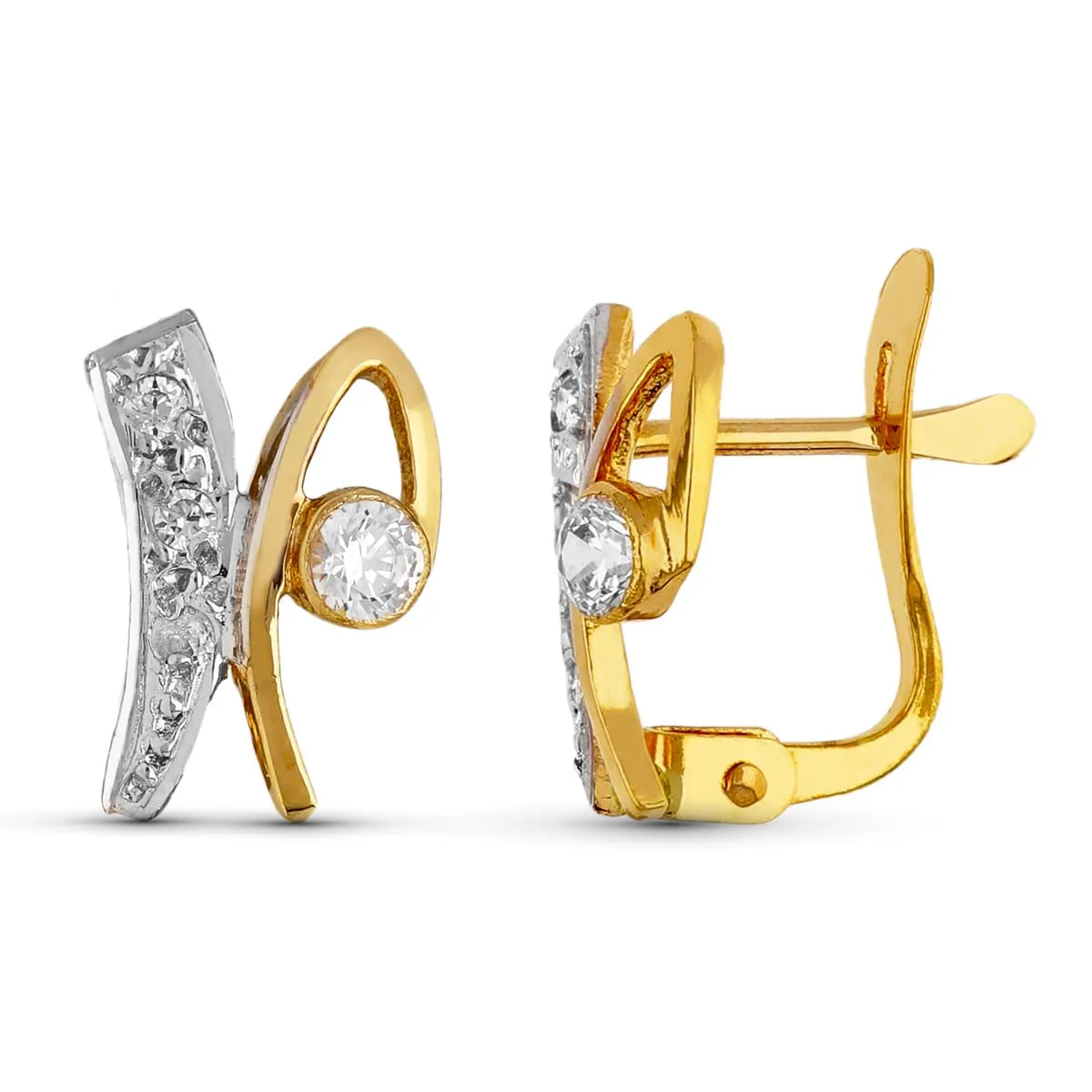 18K PENDIENTES ORO BICOLOR CIRCONITA 10X7 MM CIERRE CATALAN