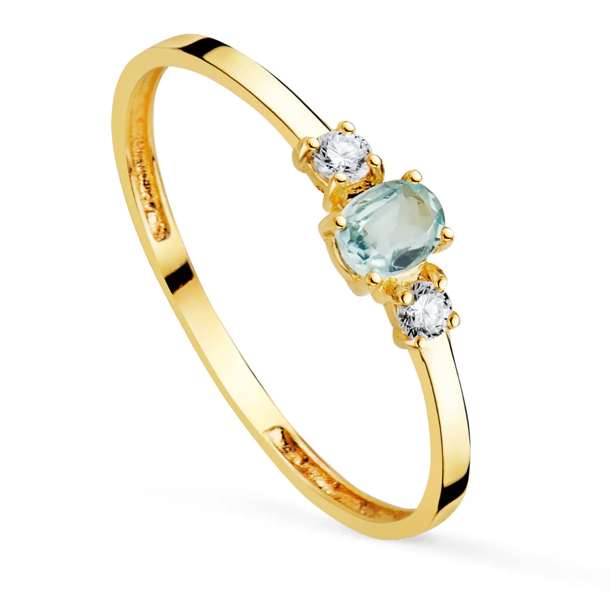 18K SORTIJA ORO AMARILLO PIEDRA AGUAMARINA 4X3 MM Y CIRCONITAS. ANCHO CUERPO 1,2 MM