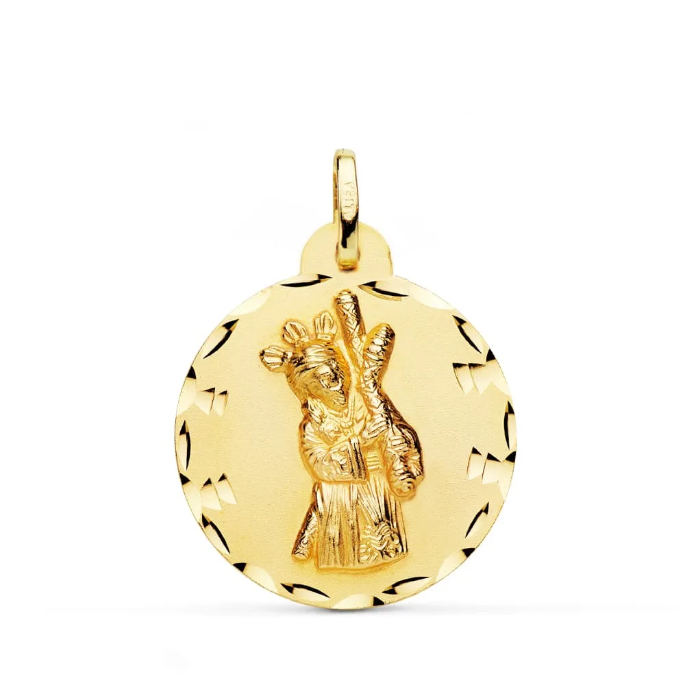 18K MEDALLA ORO AMARILLO GRAN PODER TALLADA 24 MM