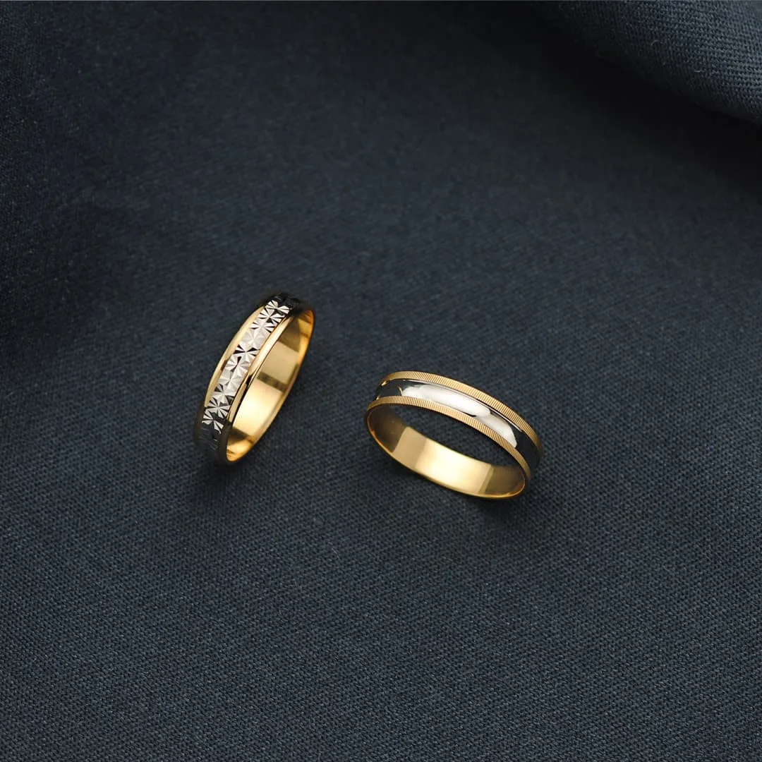 18K ALIANZA ORO BICOLOR BRILLO Y BORDES ESTRIADOS. ANCHO: 4 MM — vista 2