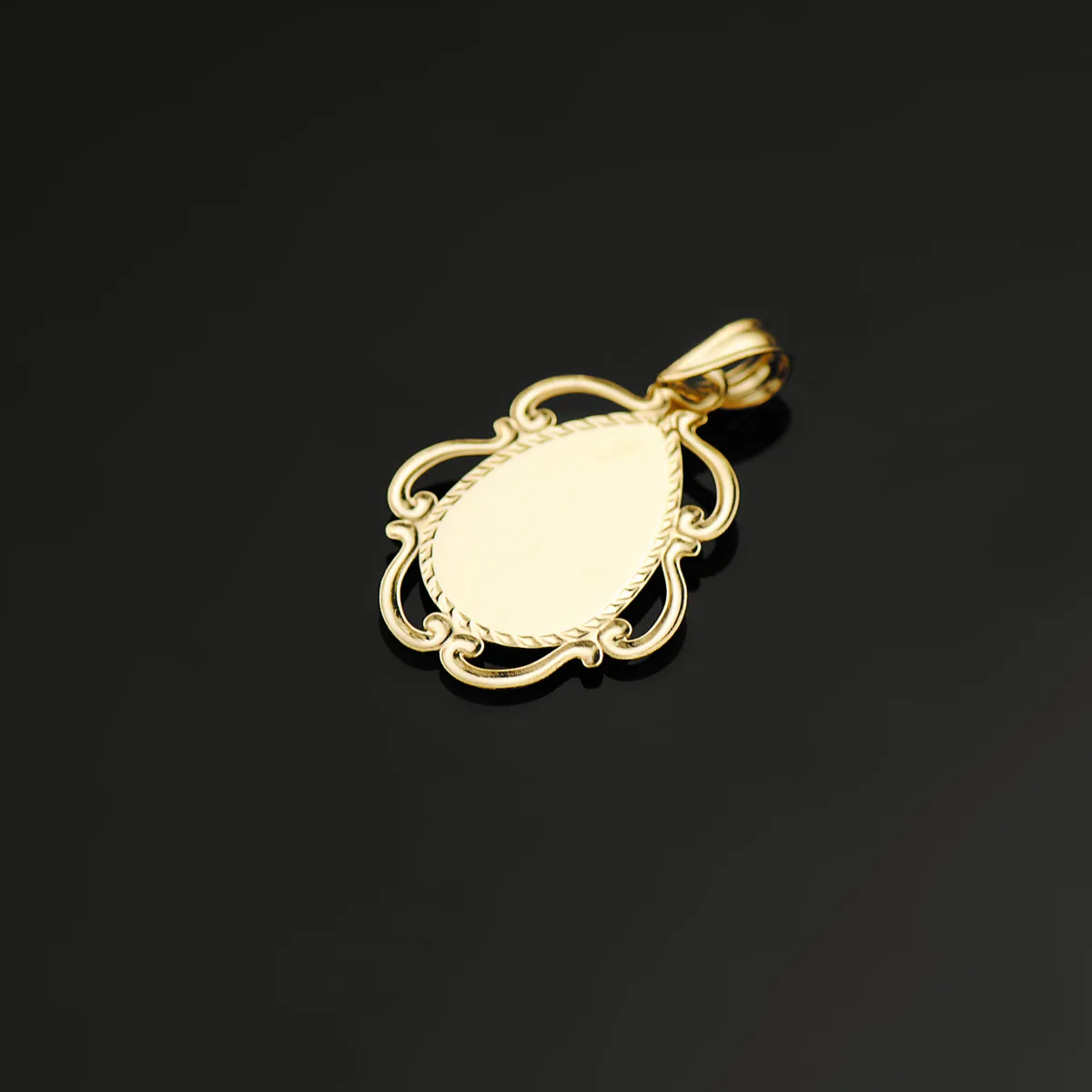 18K MEDALLA ORO AMARILLO VIRGEN NIÑA ESMALTE AZUL Y CERCO CALADO EN BRILLO 22X16 MM — vista 2