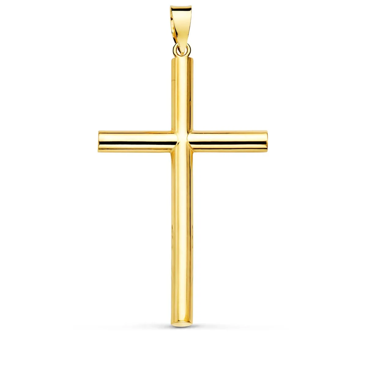 18K CRUZ ORO AMARILLO LISA TUBO HUECO 3 MM 35X22 MM