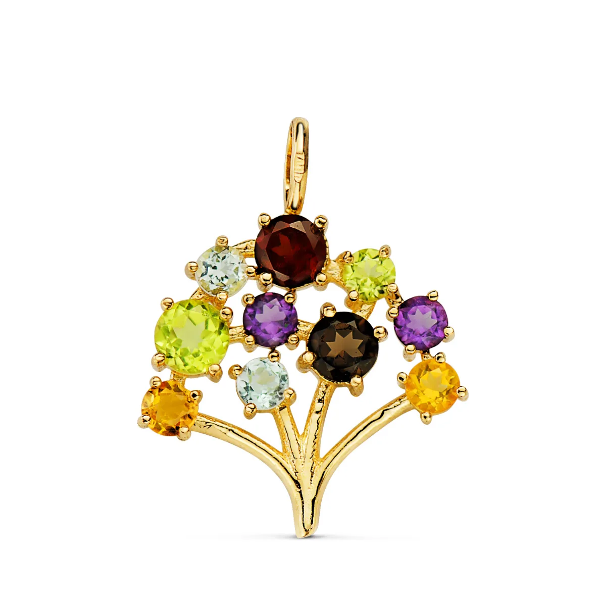 18K COLGANTE ORO AMARILLO ARBOL DE LA VIDA CIRCONITA COLORES. 19 X 18 MM