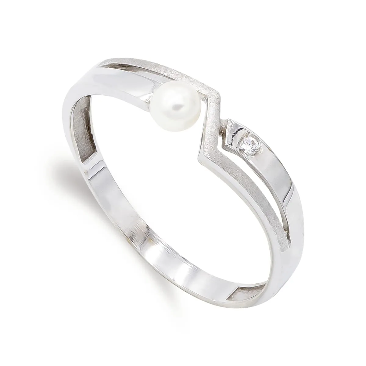 18K SORTIJA ORO BLANCO PERLA 3,5 MM Y CIRCONITA. ANCHO: 4,5MM