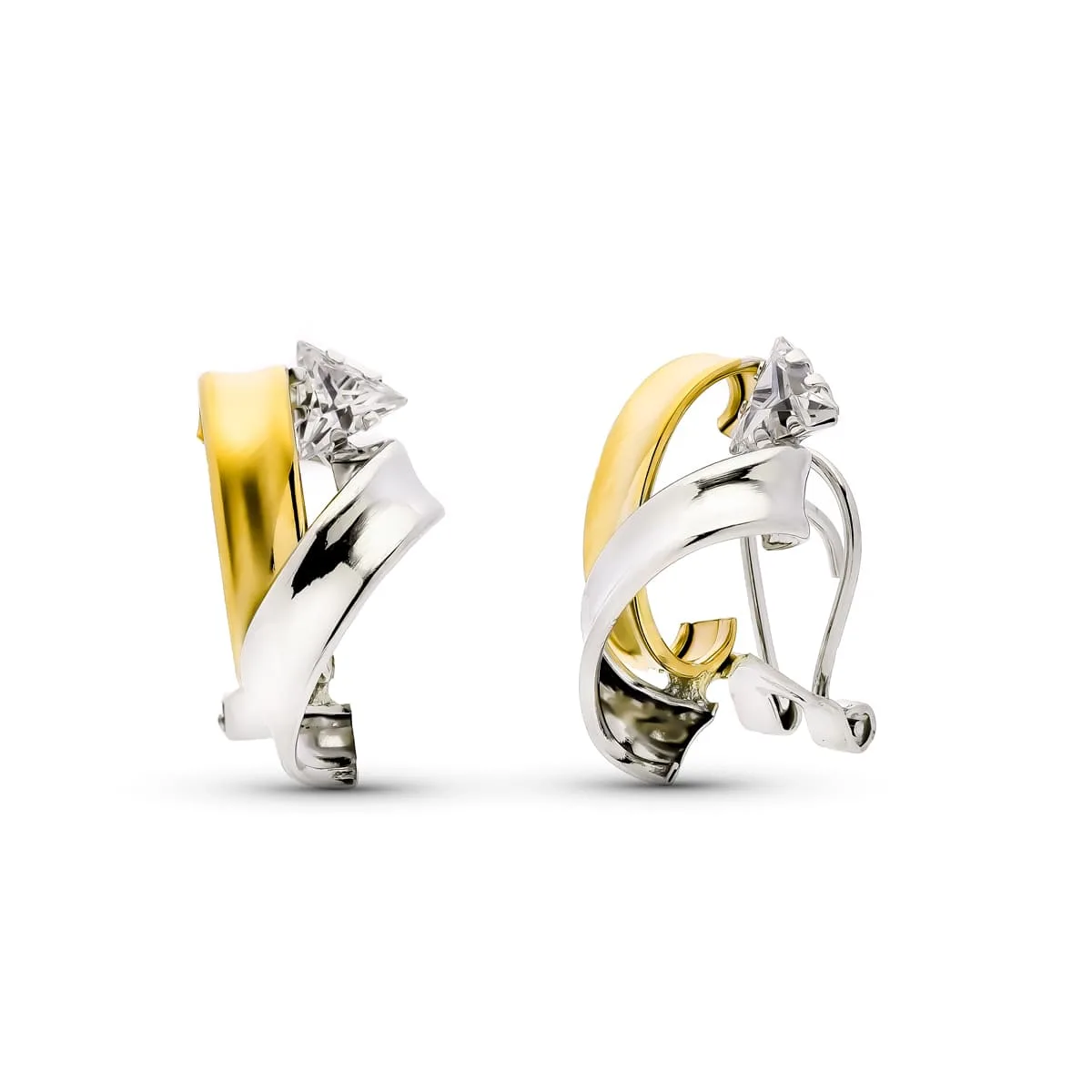 9K PENDIENTES ORO BICOLOR BLANCO Y AMARILLO O BLANCO Y ROSA 20X12 MM CIERRE OMEGA