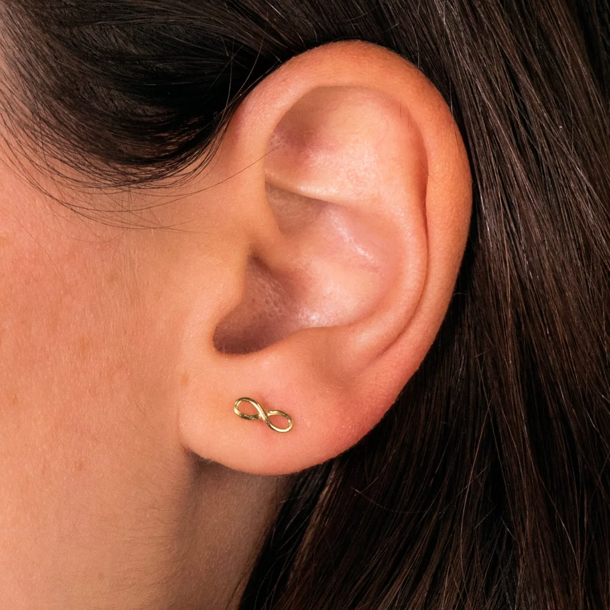 18K PENDIENTES ORO AMARILLO INFINITO LISOS. 8X3 MM CIERRE TUERCA — vista 2