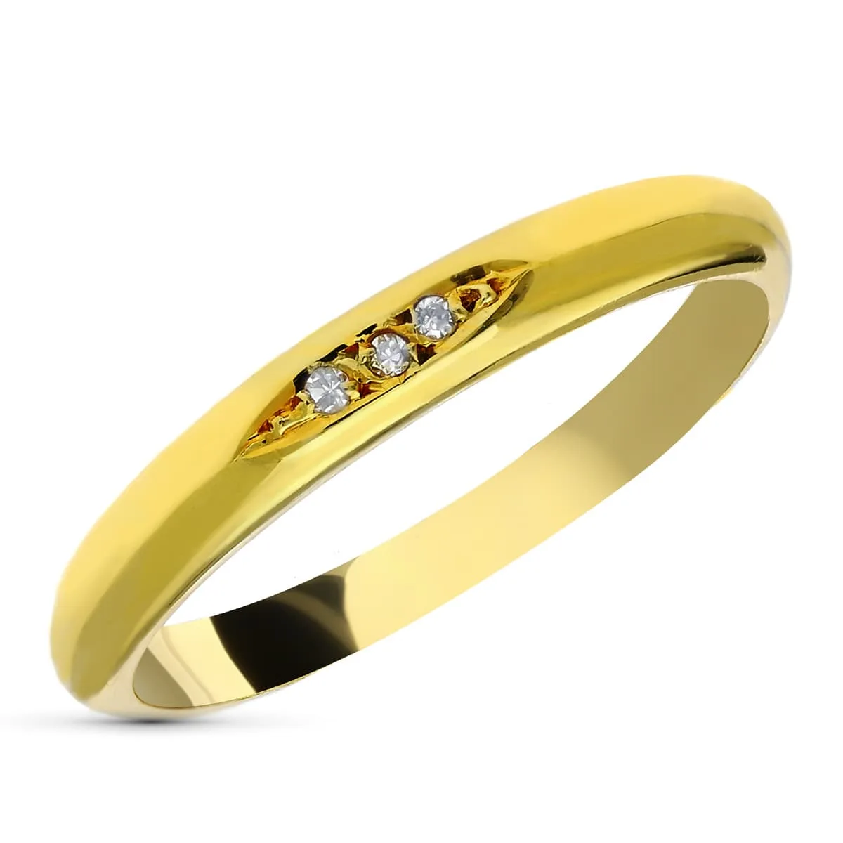 18K ALIANZA ORO AMARILLO 3 DIAMANTES NATURALES TALLA BRILLANTE 0.06 QTS. VS-H