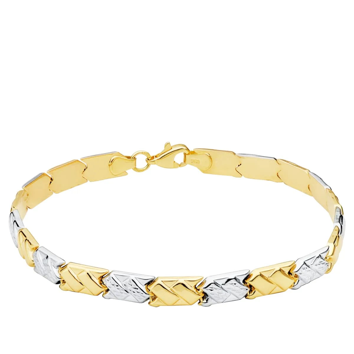 18K PULSERA BICOLOR ESTAMPACION 19CM