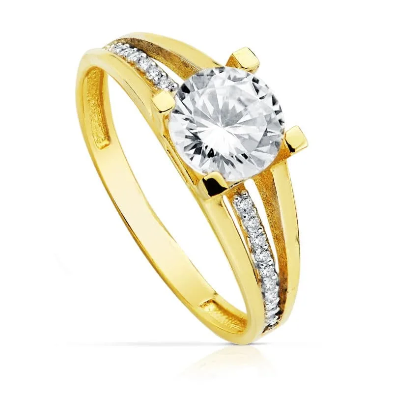 18K SOLITARIO ORO BICOLOR CIRCONITA CON 4 GARRAS Y CIRCONITA DE 7 MM