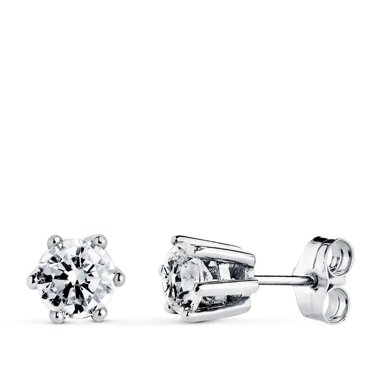 18K PENDIENTES ORO BLANCO 6 GARRAS CON CIRCONITA. MEDIDA: 7 X 6,5 MM. CIERRE PRESION
