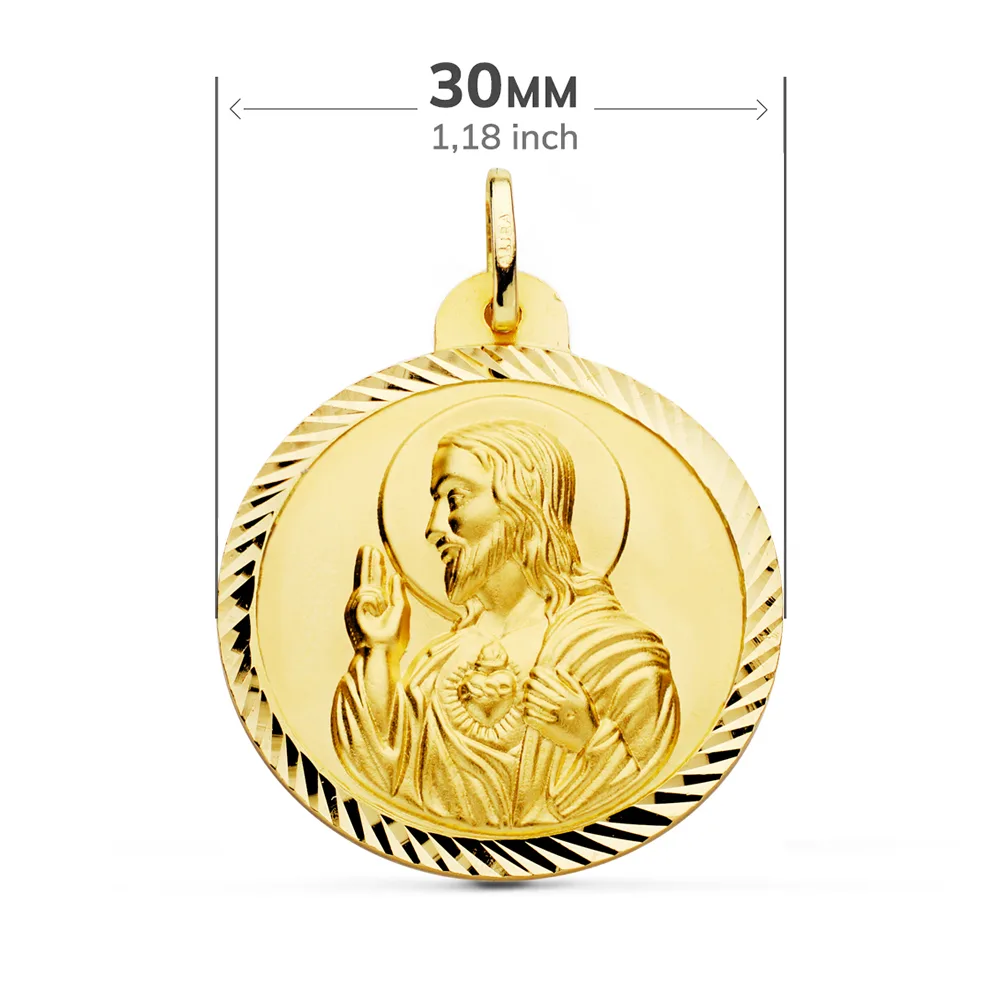 18K ESCAPULARIO ORO AMARILLO HELICE VIRGEN CARMEN Y CORAZON DE JESUS 30 MM — vista 2
