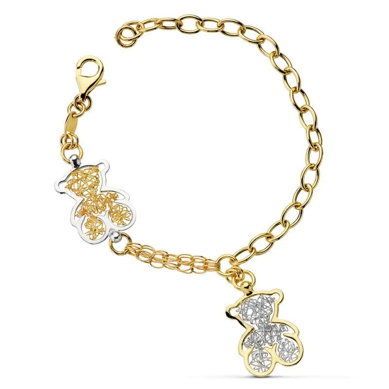 18K PULSERA BICOLOR OSOS Y ESLABONES 19CM