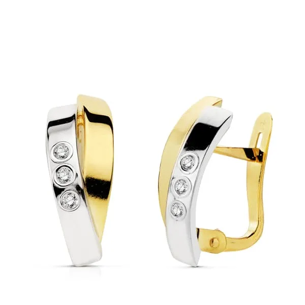 18K PENDIENTES BANDAS BICOLOR 15X6 MM CIERRE CATALAN